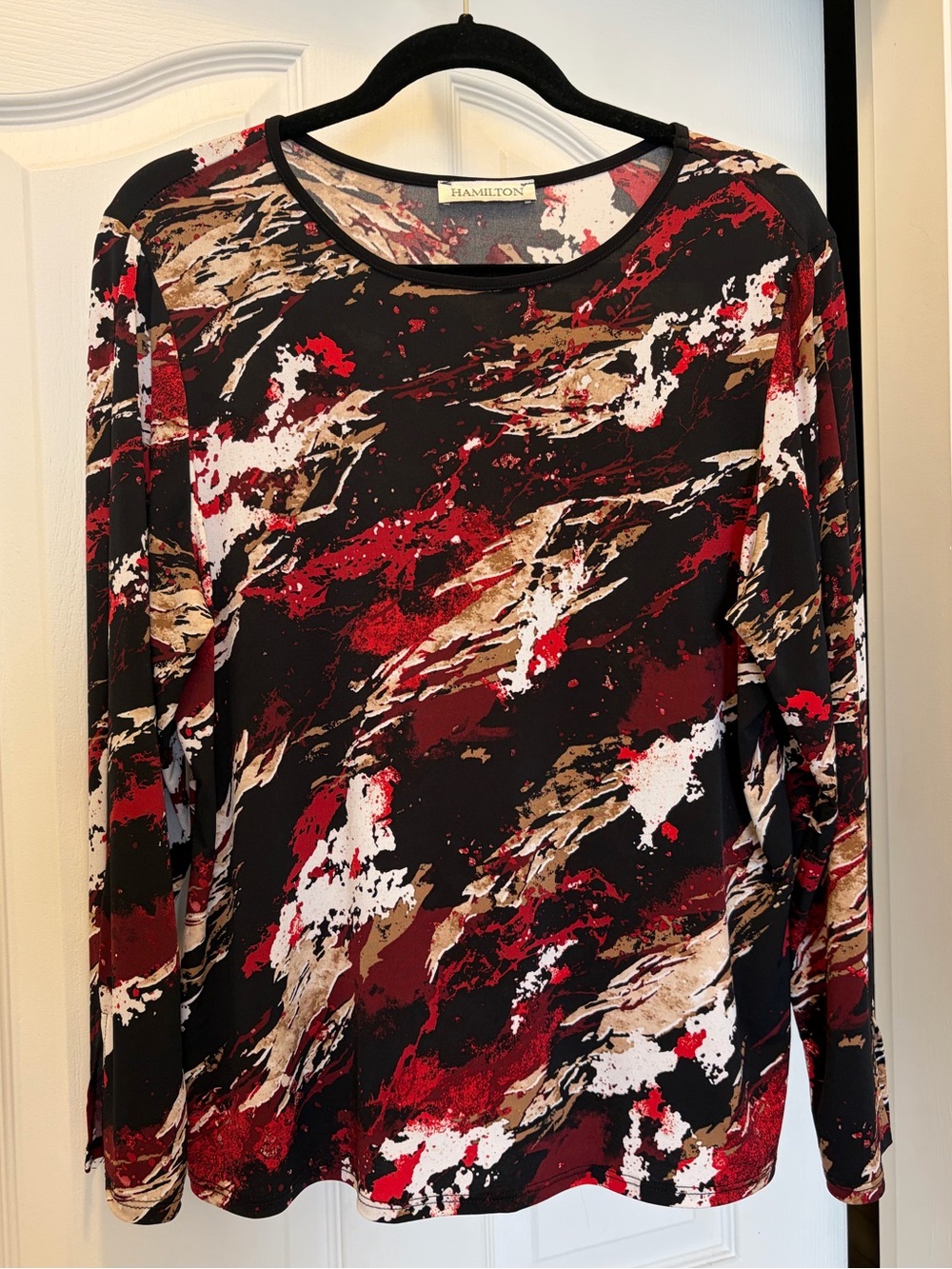 Hamilton Women's Abstract Long-Sleeve Top in Black, Red & Brown